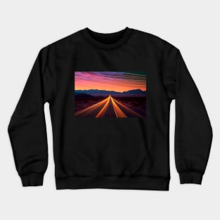 Desert Highway to Infinity Under Vibrant Twilight Skies Crewneck Sweatshirt